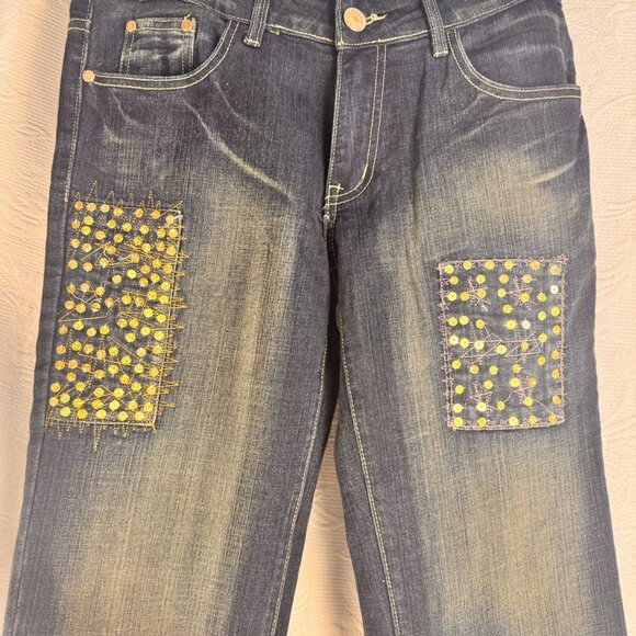 Misswan Womens Denim Jeans Embroidered Sequins Vintage Y2K US 11 - Picture 2 of 16